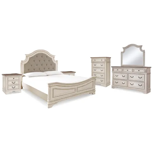Realyn King Panel Bed, Dresser, Mirror, Chest and 2 Nightstands