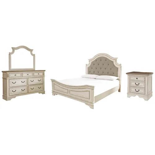 Realyn King Bed with Mirrored Dresser and Nightstand