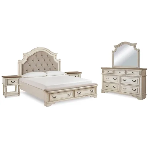 Realyn King Panel Bed, Dresser, Mirror and 2 Nightstands