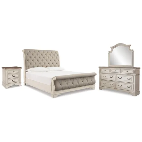 Realyn King Sleigh Bed, Dresser Mirror and Nightstand