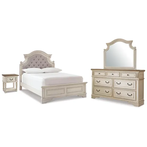 Realyn King Panel Bed, Dresser, Mirror and Nightstand