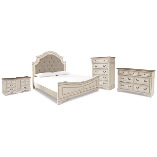 Realyn King Panel Bed, Dresser, Chest and 2 Nightstands