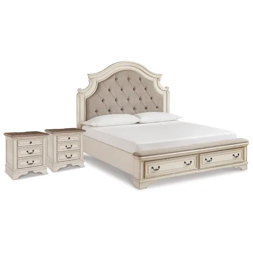 Realyn King Upholstered Panel Storage Bed and 2 Nightstands