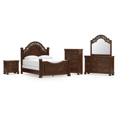 Lavinton Queen Poster Bed, Dresser, Mirror, Chest and Nightstand