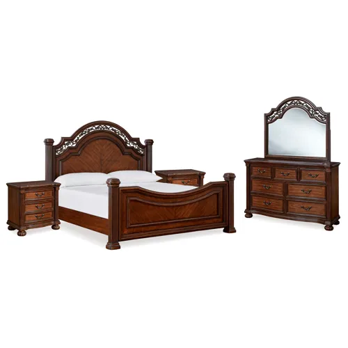 Lavinton King Poster Bed, Dresser, Mirror and Nightstand