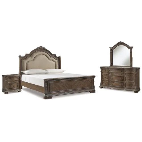 Charmond King Sleigh Bed, Dresser, Mirror and Nightstand