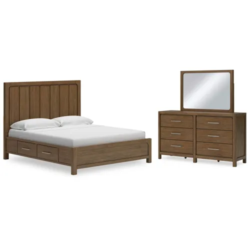 Cabalynn King Panel Bed with Storage, Dresser and Mirror