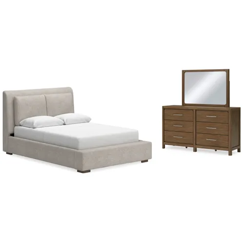 Cabalynn Queen Upholstered Bed, Dresser and Mirror