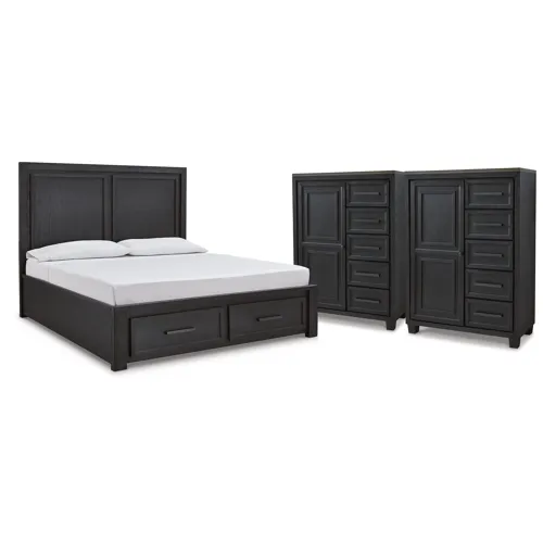 Foyland King Panel Storage Bed and 2 Chests
