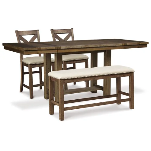 Moriville Counter Height Dining Table and 2 Barstools and Bench