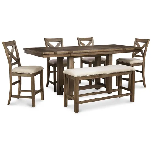 Moriville Counter Height Dining Table with 4 Barstools and Bench
