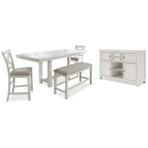 Robbinsdale Counter Height Dining Table, 2 Barstools, Bench and Server