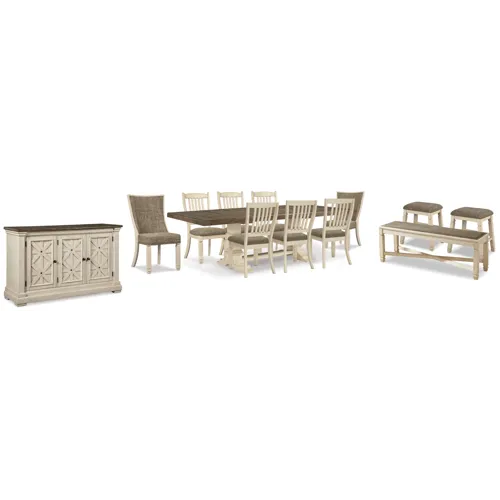 Bolanburg Dining Table with 8 Chairs and Bench with Server and 2 Stools