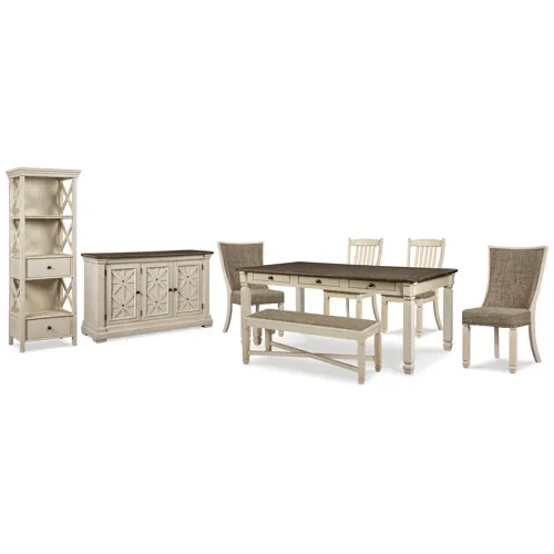 Bolanburg Dining Table, 4 Chairs, Bench, Server and Display Cabinet