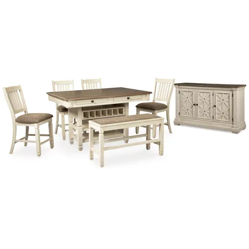 Bolanburg Counter Height Dining Table, 4 Barstools, Bench and Server