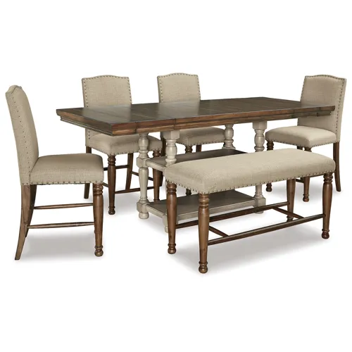 Lettner Counter Height Dining Table, 4 Barstools, and Bench