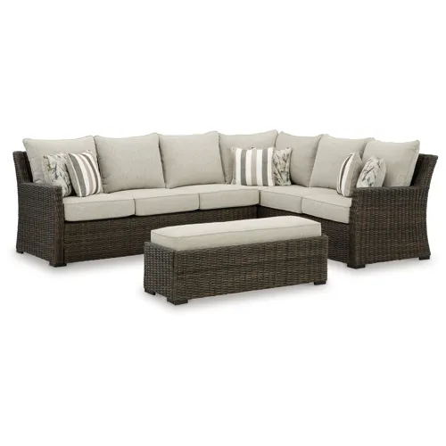 Brook Ranch Outdoor Sofa Sectional/Bench with Cushion (Set of 3)