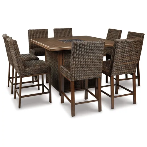 Paradise Trail Outdoor Counter Height Dining Table with 6 Barstools