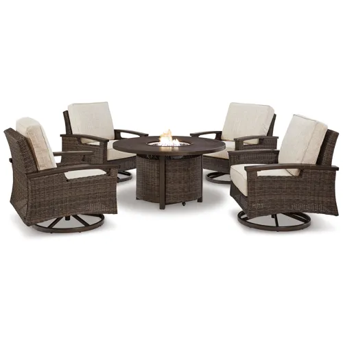 Paradise Trail Outdoor Fire Pit Table with 4 Lounge Chairs