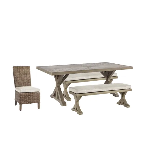 Beachcroft Outdoor Dining Table with 4 Chairs and Bench