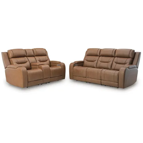 Knightington Power Reclining Sofa and Loveseat with Audio