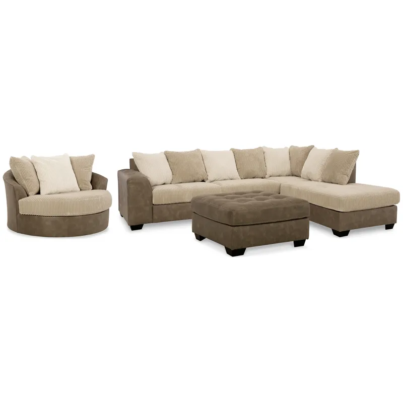 Keskin 2-Piece Sectional with Chaise, Oversized Swivel Chair and Ottoman