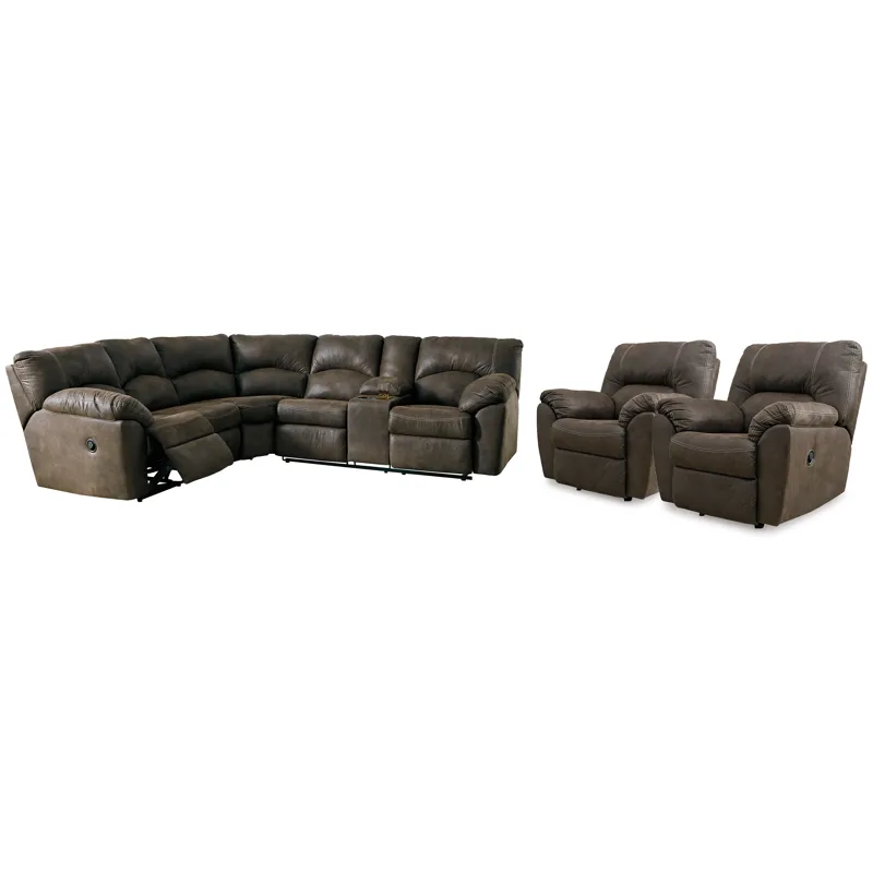 Tambo 2-Piece Reclining Sectional and 2 Recliners