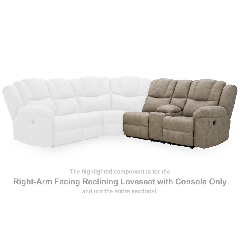 Ravenswaye Right-Arm Facing Reclining Loveseat with Console