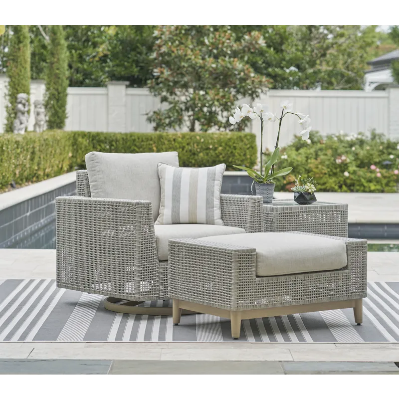 Seton Creek Outdoor Swivel Lounge with Cushion &amp; Ottoman