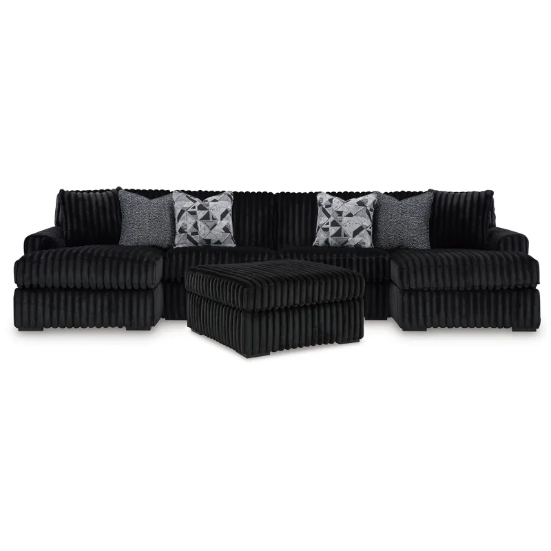 Midnight-Madness 3-Piece Sectional with Double Chaise and Ottoman