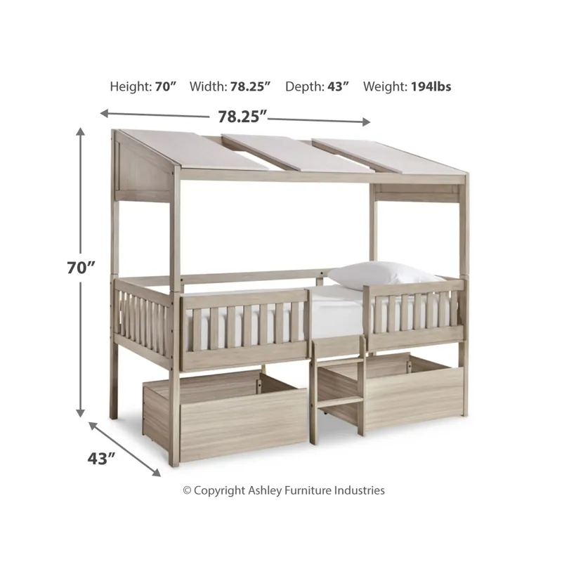 Wrenalyn Twin Loft Bed with Under Bed Bin Storage