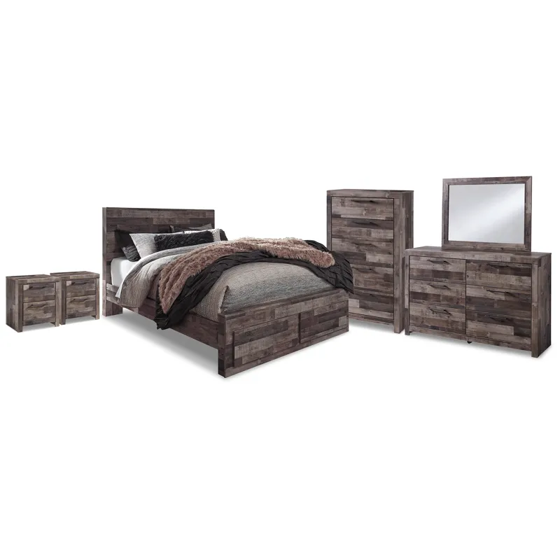 Derekson Queen Storage Bed, Dresser, Mirror, Chest and 2 Nightstands