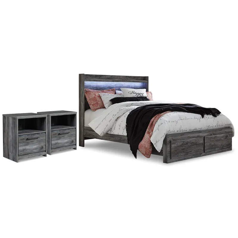 Baystorm Queen Panel Storage Bed and 2 Nightstands