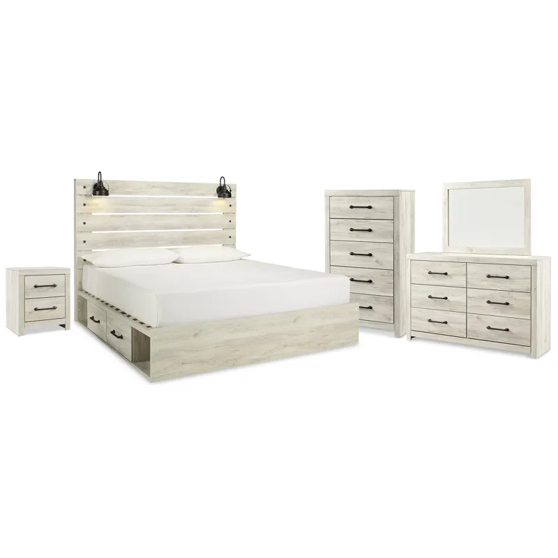 Cambeck King Panel Storage Bed, Dresser, Mirror, Chest and Nightstand