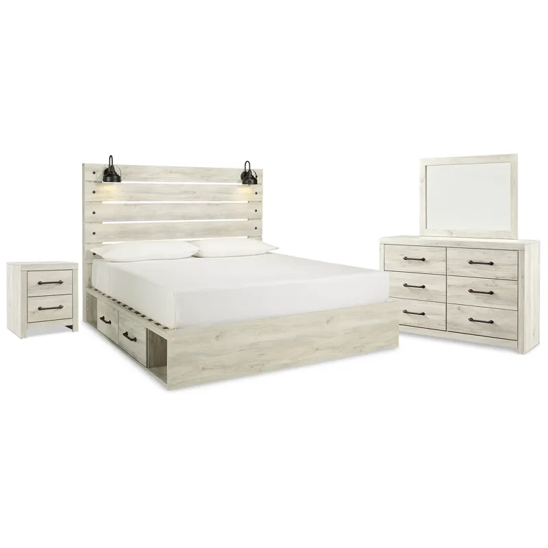 Cambeck King Panel Storage Bed, Dresser, Mirror and Nightstand