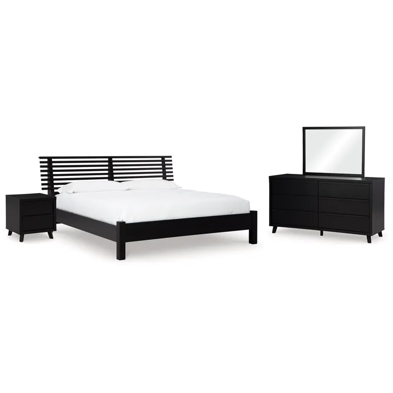 Danziar King Slat Panel Bed, Dresser, Mirror and Nightstand