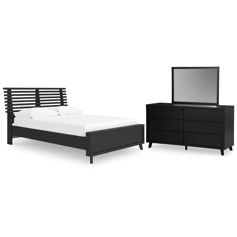 Danziar Full Slat Panel Platform Bed, Dresser and Mirror