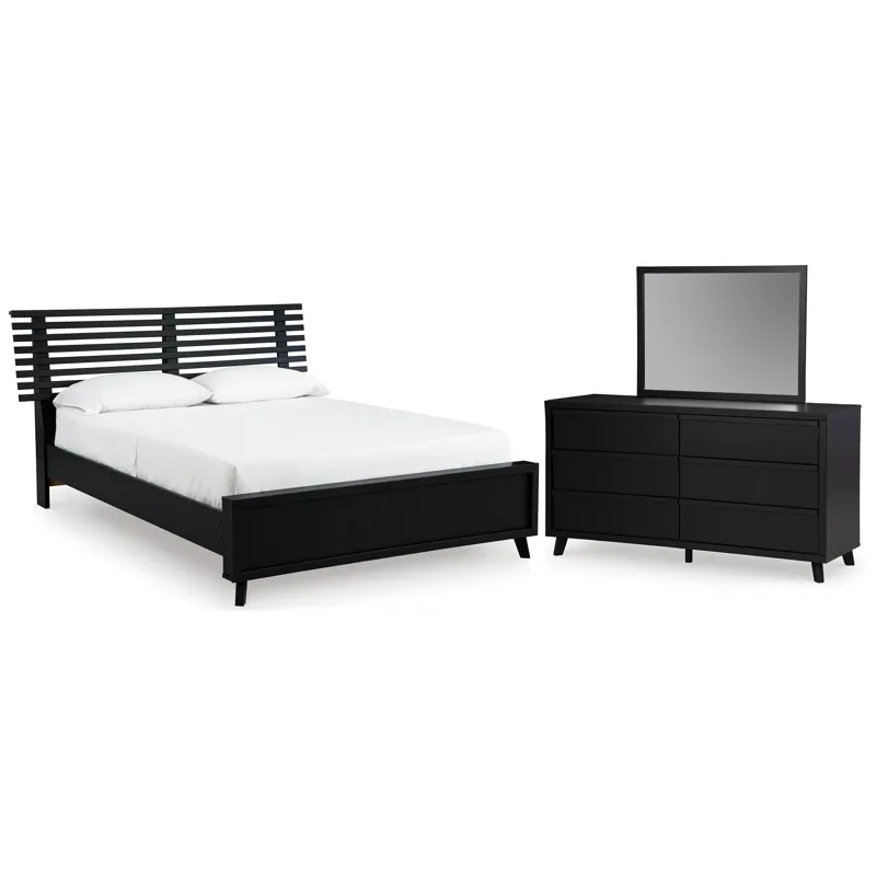 Danziar Queen Slat Panel Platform Bed, Dresser and Mirror