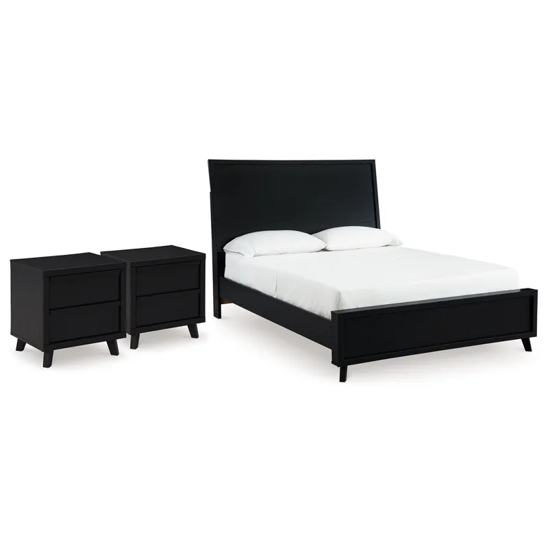 Danziar Queen Panel Platform Bed and 2 Nightstands