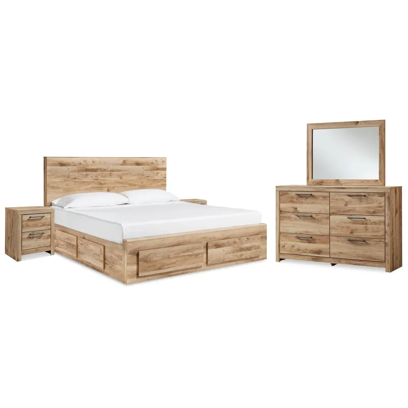Hyanna Queen Panel Storage Bed, Dresser, Mirror and 2 Nightstands