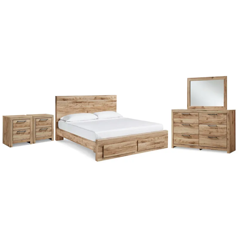 Hyanna King Panel Storage Bed, Dresser, Mirror and 2 Nightstands