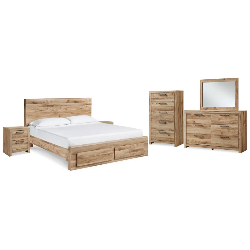 Hyanna Queen Panel Storage Bed, Dresser, Mirror, Chest and 2 Nightstands
