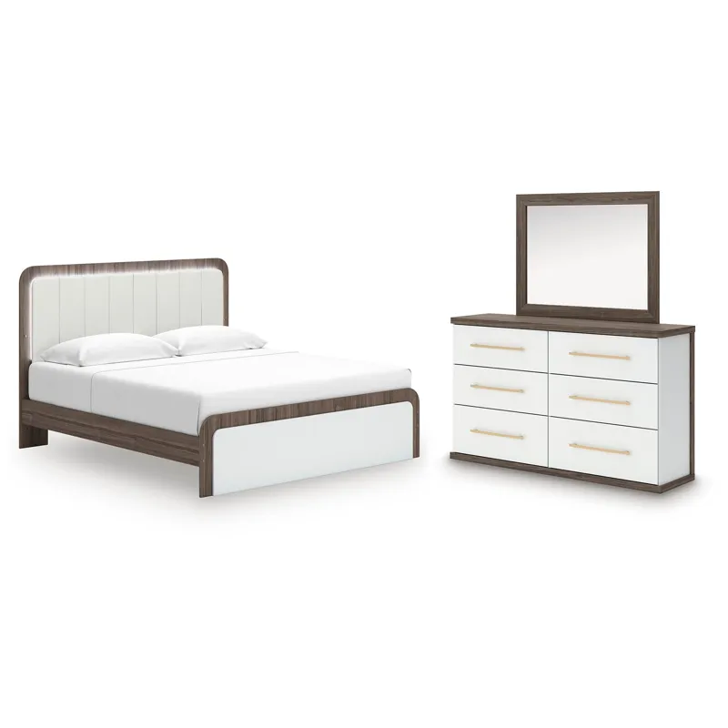 Kendanport King Upholstered Bed, Dresser and Mirror