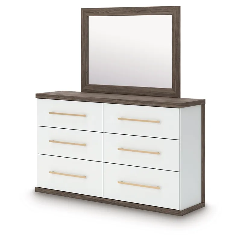 Kendanport Queen Upholstered Platform Bed, Dresser and Mirror