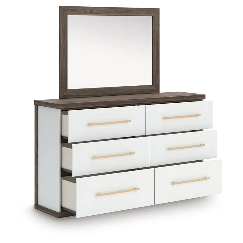 Kendanport Queen Upholstered Platform Bed, Dresser and Mirror