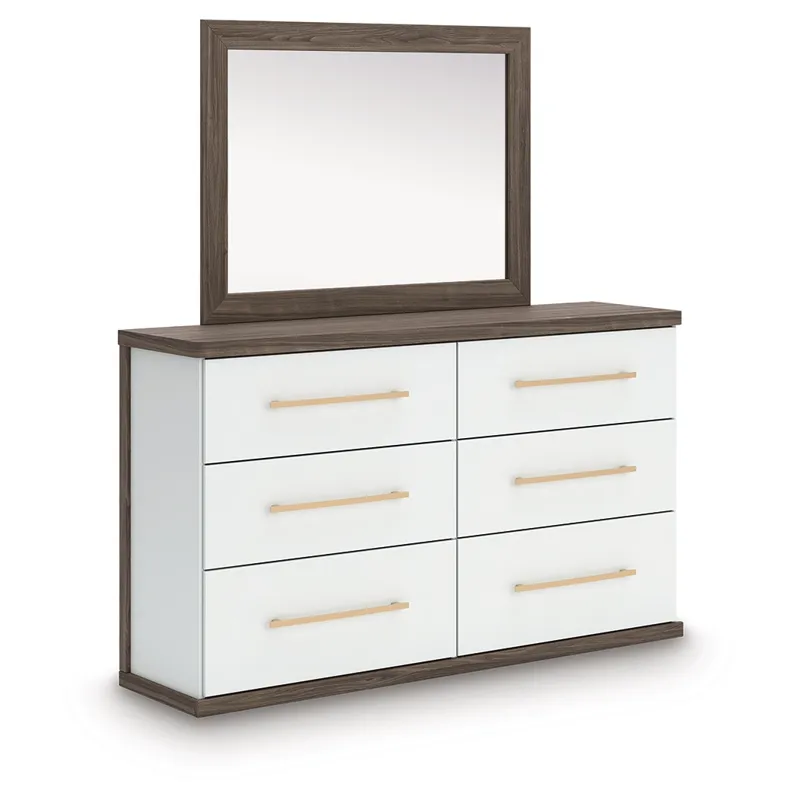 Kendanport Queen Upholstered Platform Bed, Dresser and Mirror