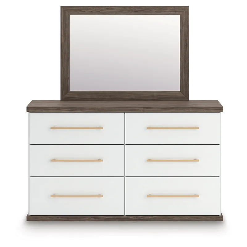 Kendanport Queen Upholstered Platform Bed, Dresser and Mirror