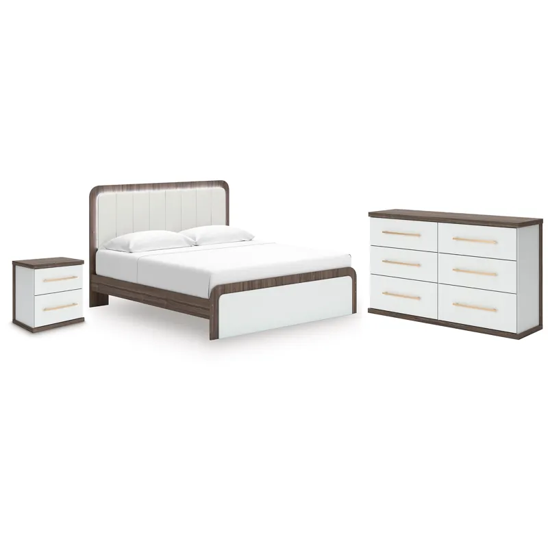 Kendanport King Upholstered Bed, Dresser and Nightstand