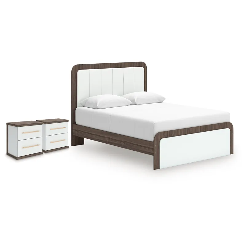 Mazilar Queen Upholstered Bed and 2 Nightstands