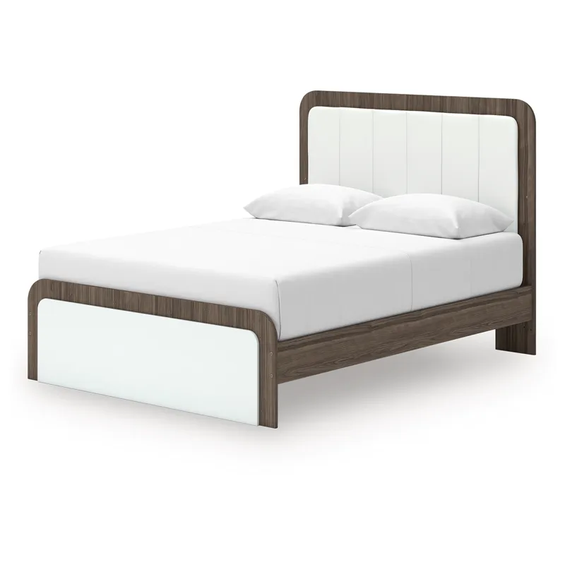 Kendanport Queen Upholstered Platform Bed, Dresser and Mirror